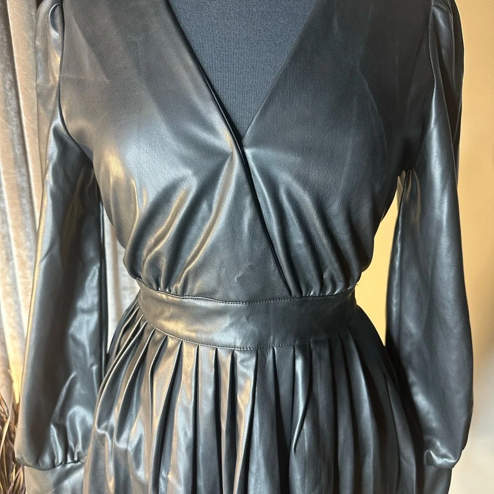 Idem Ditto Elegant Black Faux Leather Dress - Picture 2 of 5